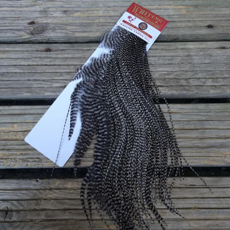 Whiting 1/2 BRONZE Grade Dry Fly Rooster Saddle in Grizzly-1